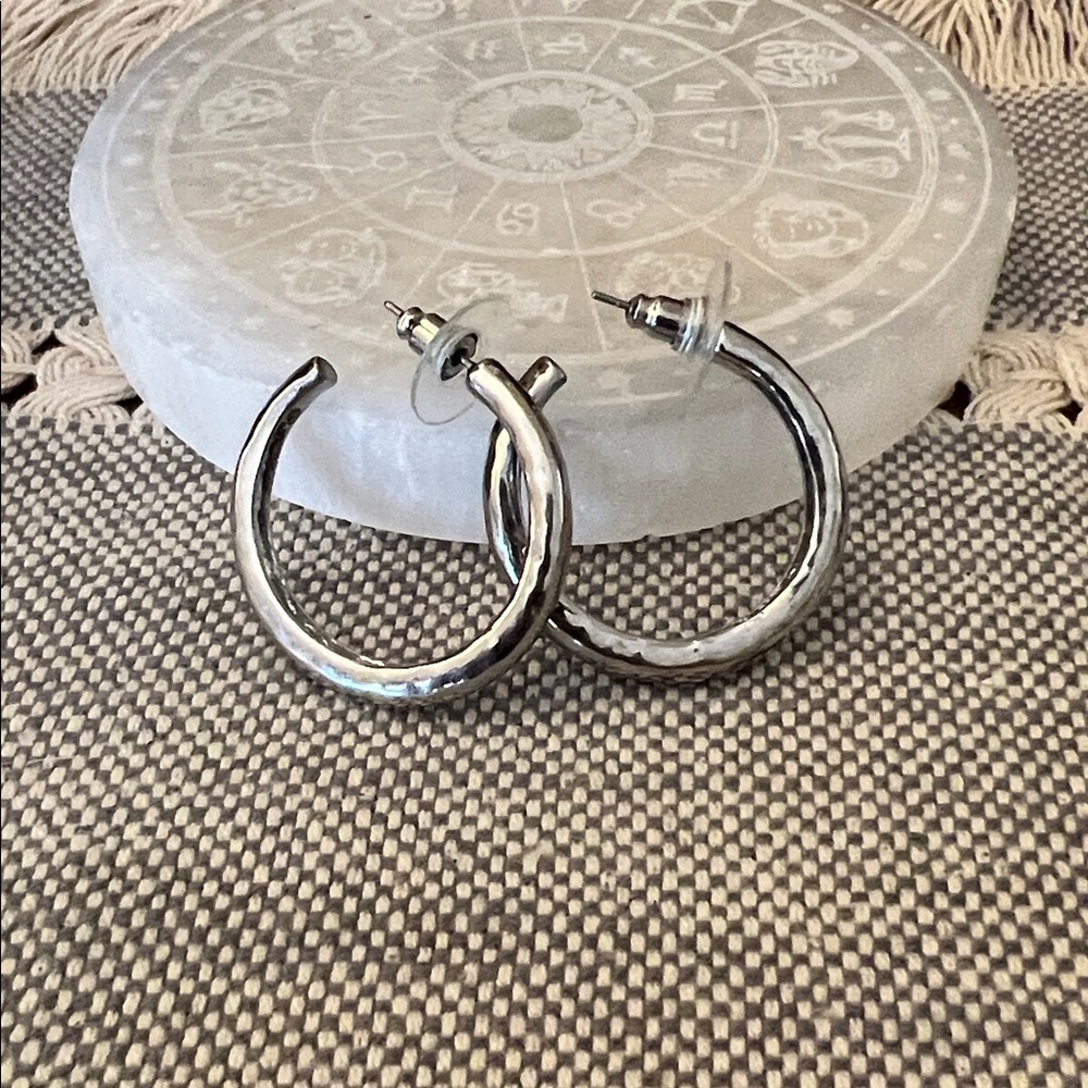 Sterling Silver Textured Hoop Earrings - Women Jewelry